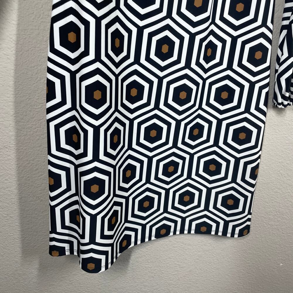 Jude Connally Small Geo Honeycomb Shift Dress Black White Crew Neck Long Sleeves - Picture 4 of 7